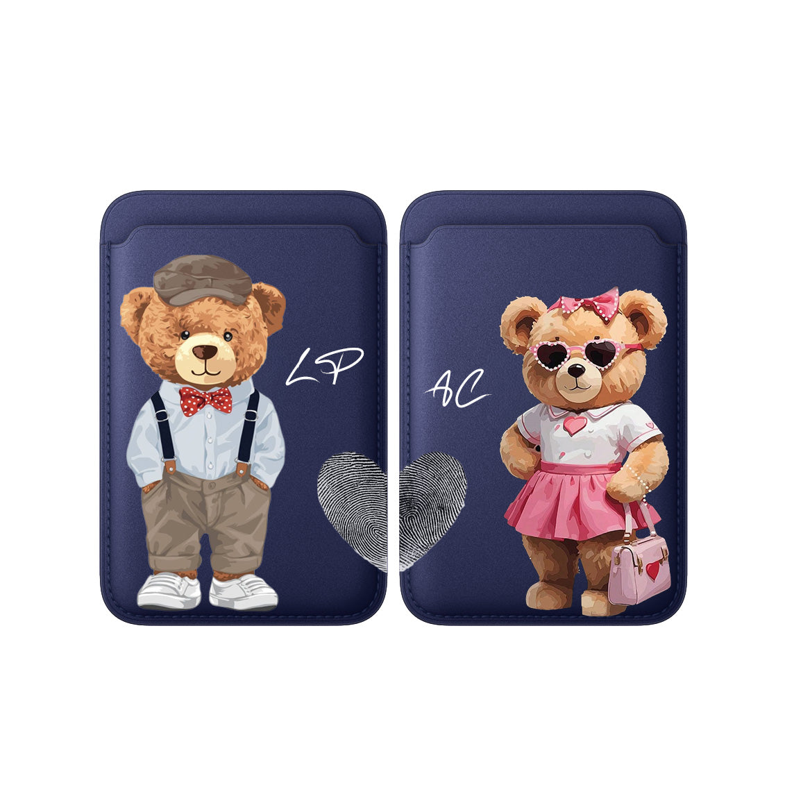 Fingerprint Heart "His & Hers" Bear Couple MagSafe Wallet
